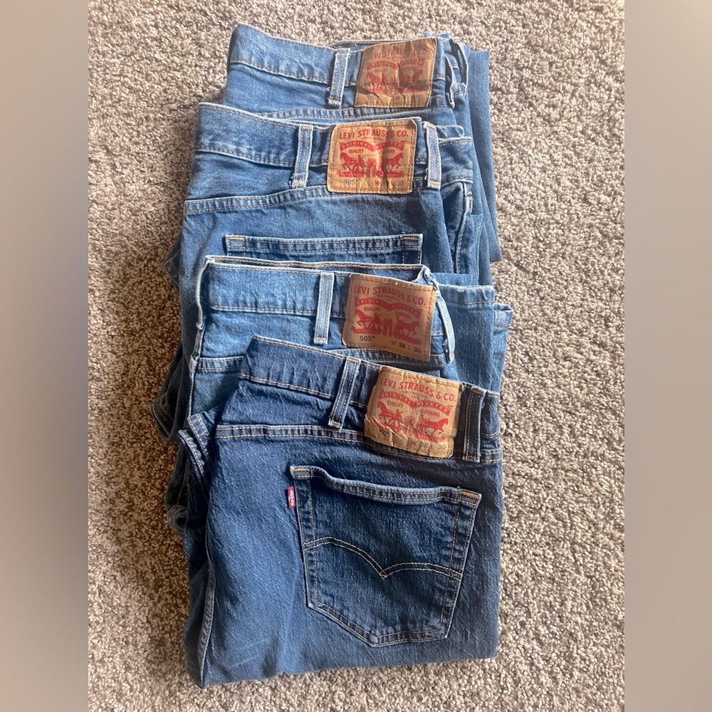 LEVI STRAUSS Men's 505 Size 38 Waist Secondhand Denim Jeans - Bundle of 4 Pair